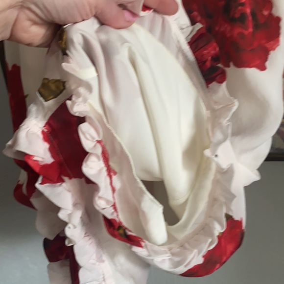 REVOLVE WINSTON WHITE BRAND BODYCON RED FLORAL RUFFLE DEEP V BOHO ROMPER S - Picture 14 of 15